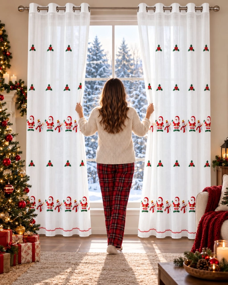 SET 2 PAÑOS CORTINA VISILLO NAVIDEÑA 140 X 230 CM CON OJALES - 3