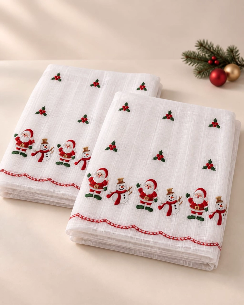 SET 2 PAÑOS CORTINA VISILLO NAVIDEÑA 140 X 230 CM CON OJALES - 5