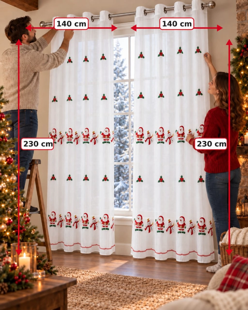 SET 2 PAÑOS CORTINA VISILLO NAVIDEÑA 140 X 230 CM CON OJALES - 6