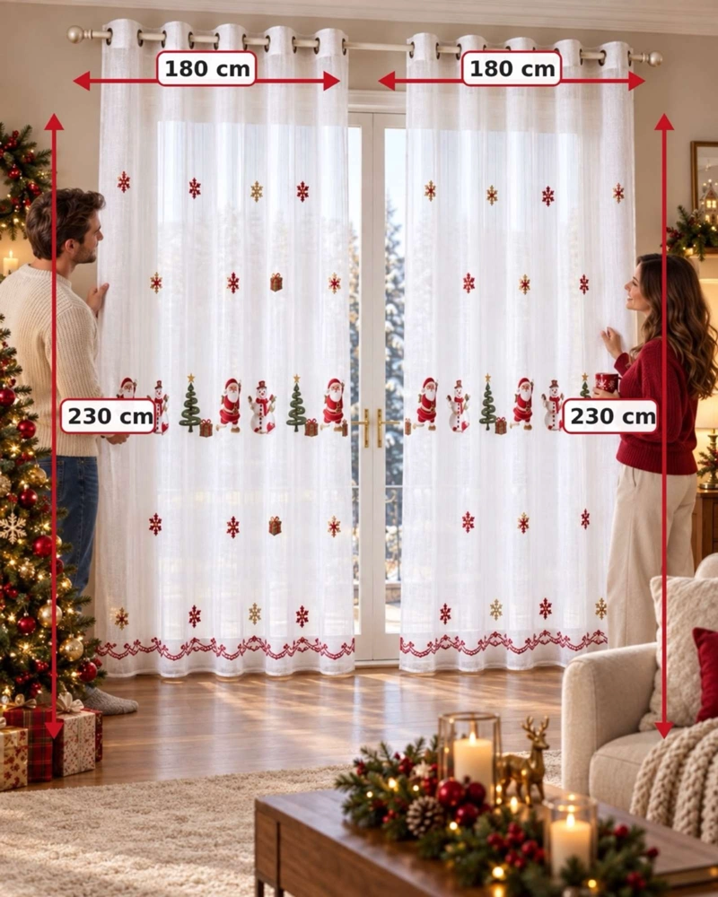 SET 2 PAÑOS CORTINA VISILLO NAVIDEÑA 140 X 230 CM CON OJALES - 7