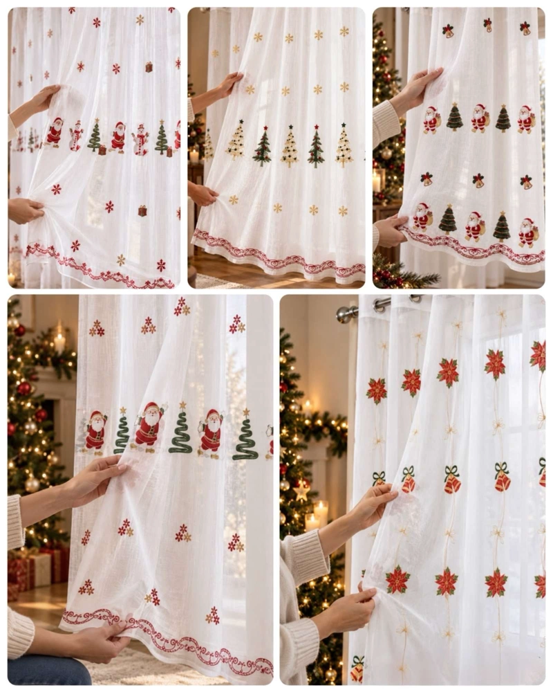 SET 2 PAÑOS CORTINA VISILLO NAVIDEÑA 140 X 230 CM CON OJALES - 8
