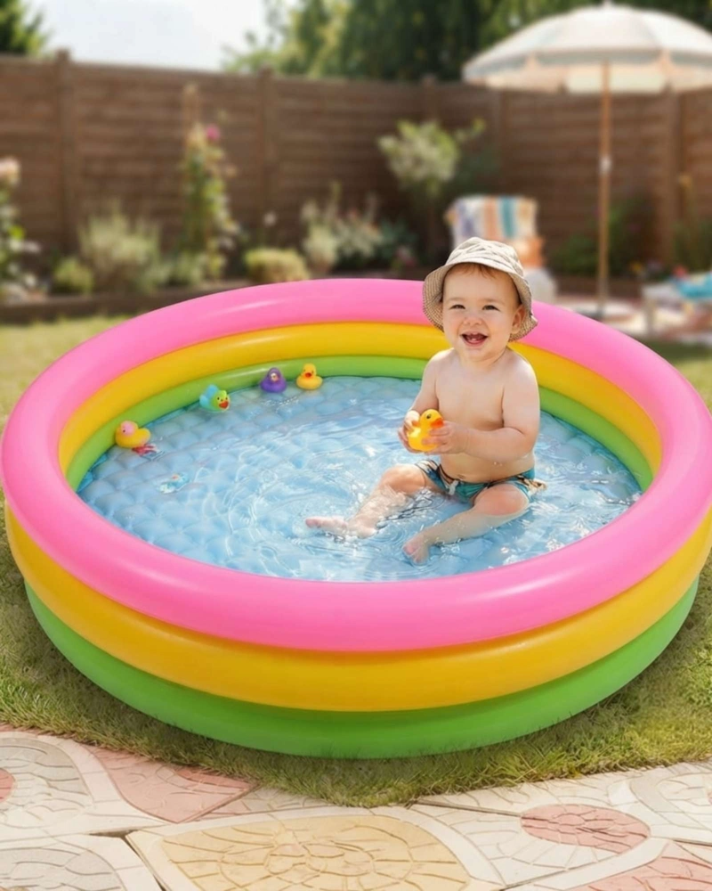 PISCINA INFANTIL INFLABLE 3 ANILLOS 114 CM ARCOIRIS01 - 1