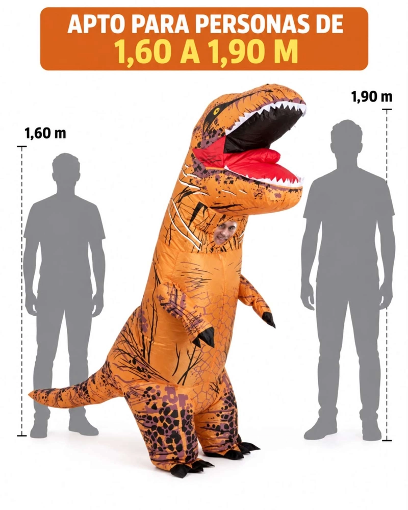 DISFRAZ INFLABLE DINOSAURIO T-REX ADULTO 1,60 A 1,90 M - 8