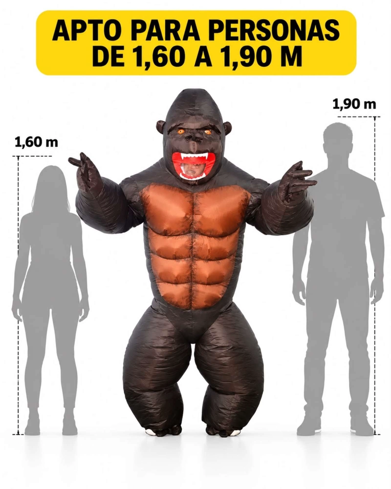 DISFRAZ INFLABLE GORILA GIGANTE ADULTO 1,60 A 1,90 M - 8