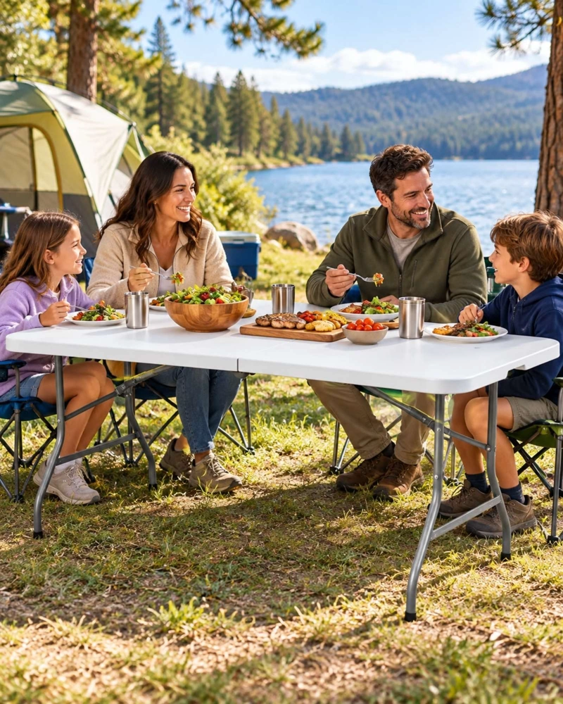 MESA PORTATIL PLEGABLE 180 × 74 CM PARA CAMPING Y HOGA BLANCA - 1