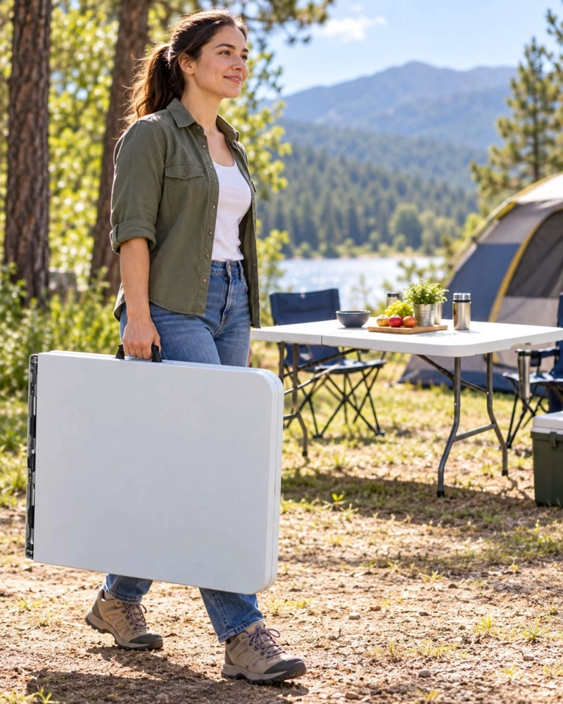 MESA PORTATIL PLEGABLE 180 × 74 CM PARA CAMPING Y HOGA BLANCA - 3