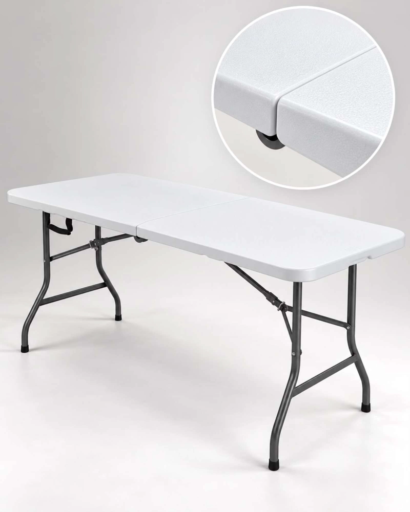 MESA PORTATIL PLEGABLE 180 × 74 CM PARA CAMPING Y HOGA BLANCA - 5