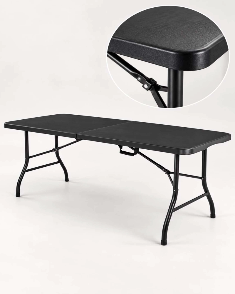 MESA PORTATIL PLEGABLE 180 × 74 CM PARA CAMPING Y HOGA NEGRO - 5