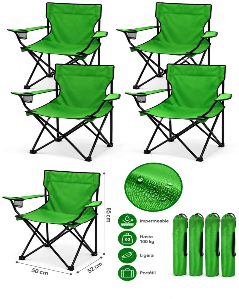 4 SILLAS PLEGABLES LIVIANAS CON BOLSO DE TRANSPORTE - 6