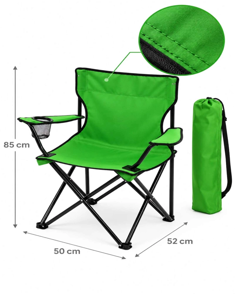 SILLA DE CAMPING PLEGABLE LIVIANA CON PORTAVASOS Y BOLSO VERDE - 6