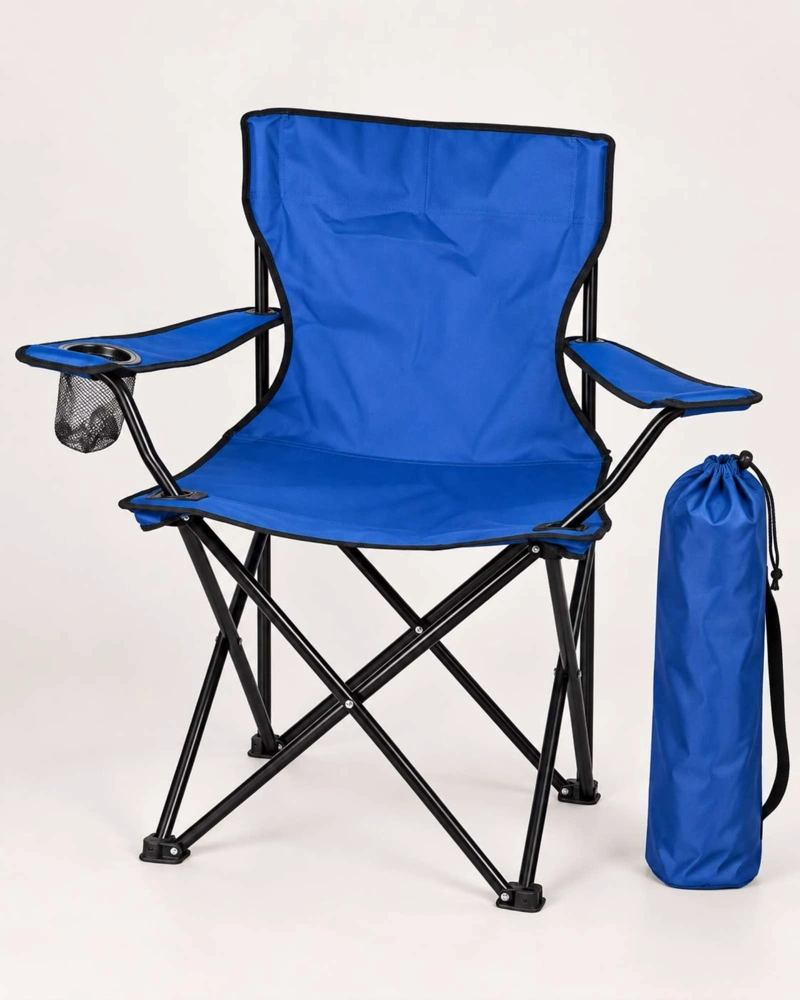 SILLA DE CAMPING PLEGABLE LIVIANA CON PORTAVASOS Y BOLSO AZUL - 5