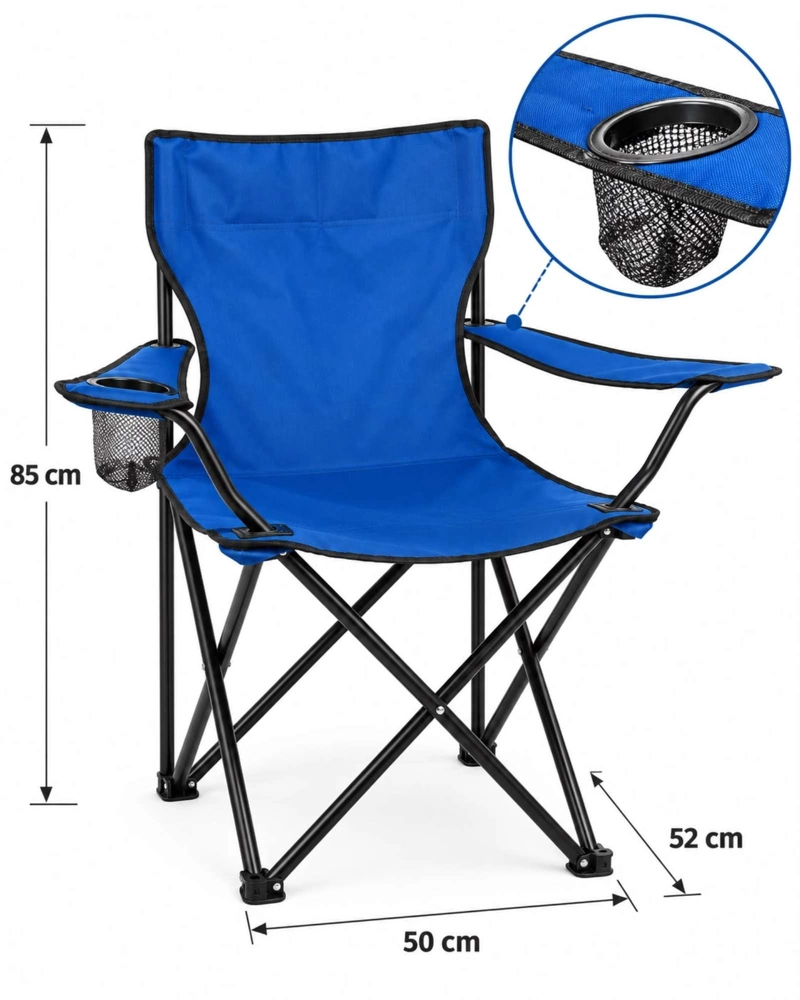 SILLA DE CAMPING PLEGABLE LIVIANA CON PORTAVASOS Y BOLSO AZUL - 6