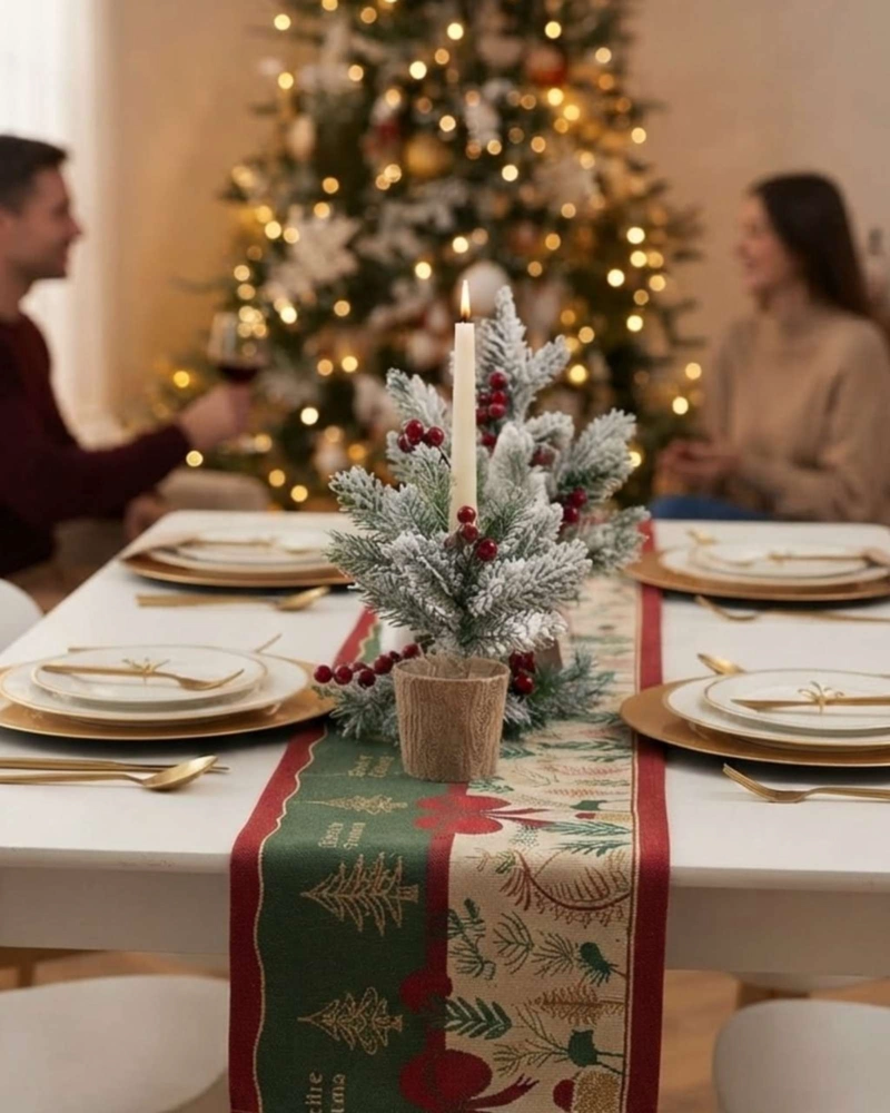 CAMINO DE MESA NAVIDEÑO ELEGANTE 33X180 CM DECORACION FESTIVA - 1