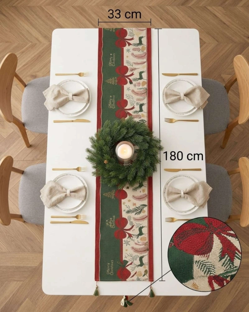 CAMINO DE MESA NAVIDEÑO ELEGANTE 33X180 CM DECORACION FESTIVA - 7