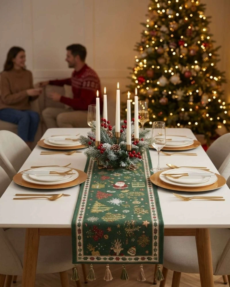 CAMINO DE MESA NAVIDEÑO ELEGANTE 33X180 CM DECORACION FESTIVA - 1