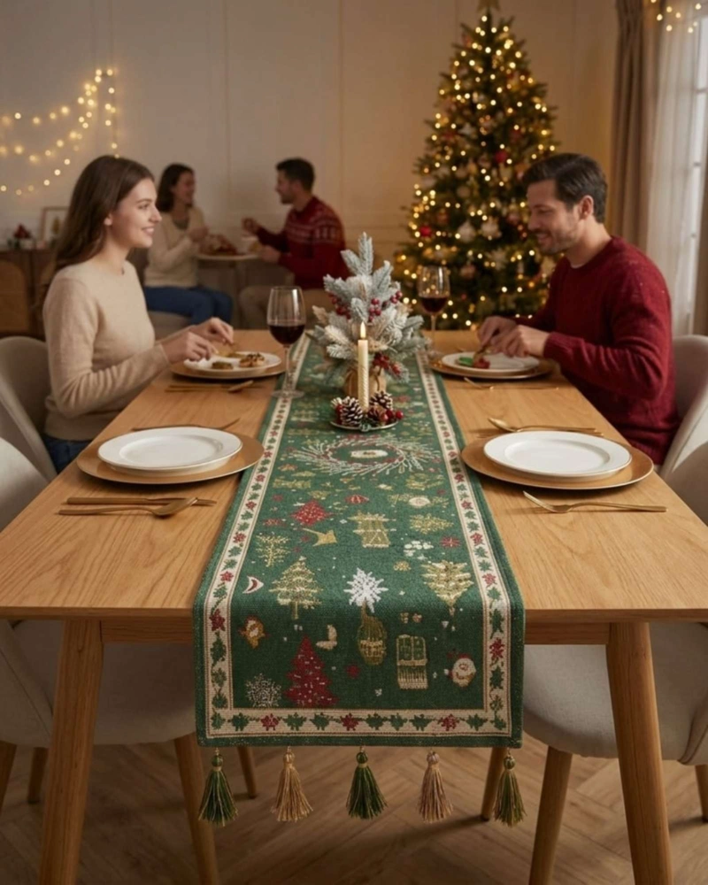 CAMINO DE MESA NAVIDEÑO ELEGANTE 33X180 CM DECORACION FESTIVA - 4