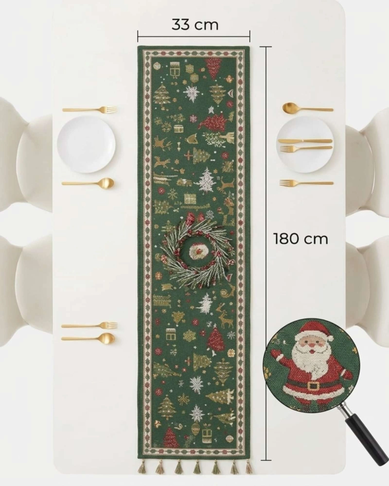 CAMINO DE MESA NAVIDEÑO ELEGANTE 33X180 CM DECORACION FESTIVA - 7