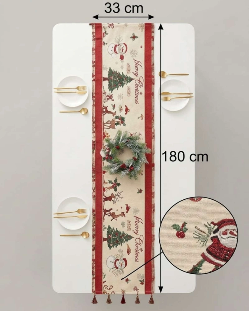 CAMINO DE MESA NAVIDEÑO ELEGANTE 33X180 CM DECORACION FESTIVA - 7