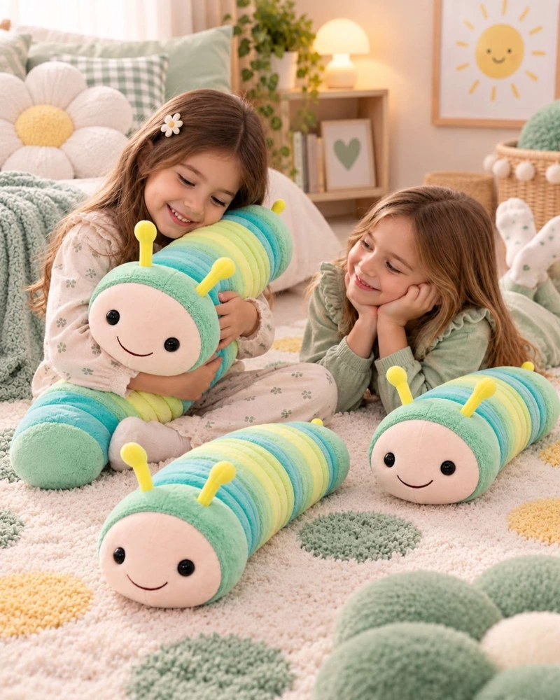 ALMOHADA COJIN LARGO ORUGA PELUCHE SUAVE INFANTIL VERDE - 2