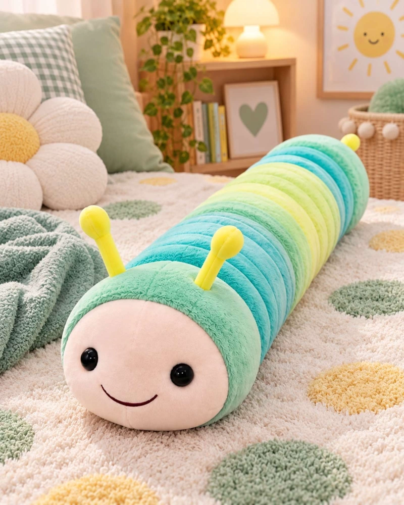 ALMOHADA COJIN LARGO ORUGA PELUCHE SUAVE INFANTIL VERDE - 3