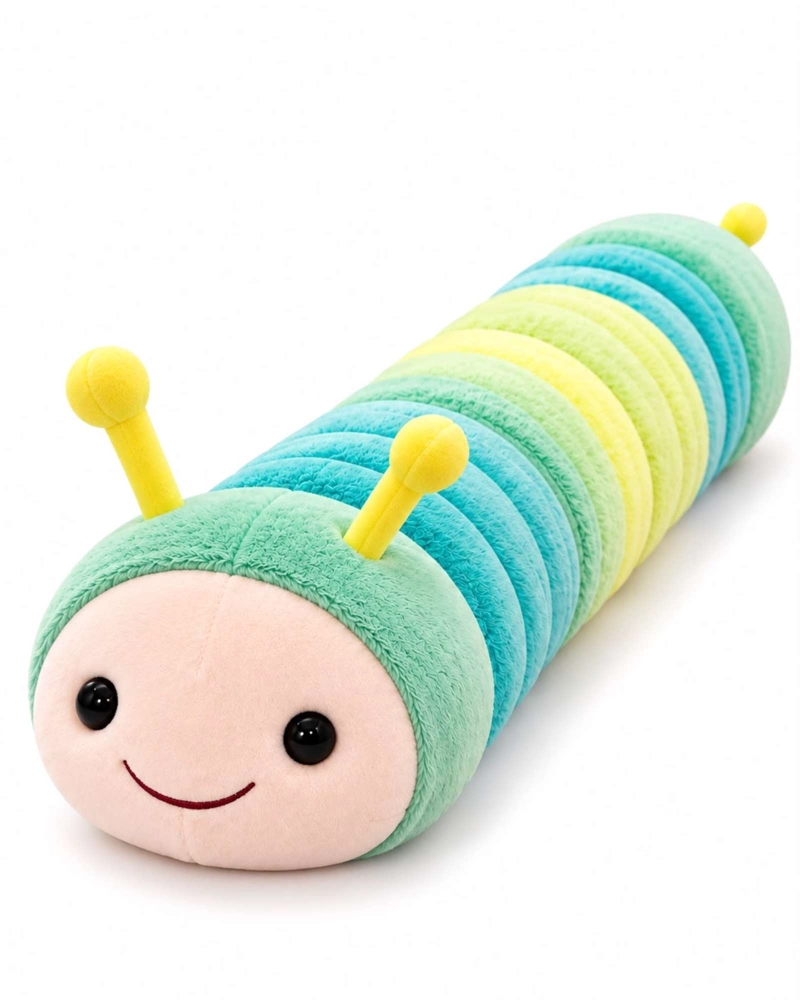 ALMOHADA COJIN LARGO ORUGA PELUCHE SUAVE INFANTIL VERDE - 4