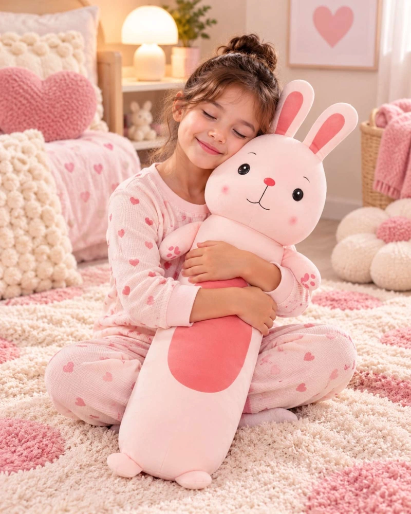 ALMOHADA COJIN LARGO CONEJO PELUCHE SUAVE 70 CM - 1