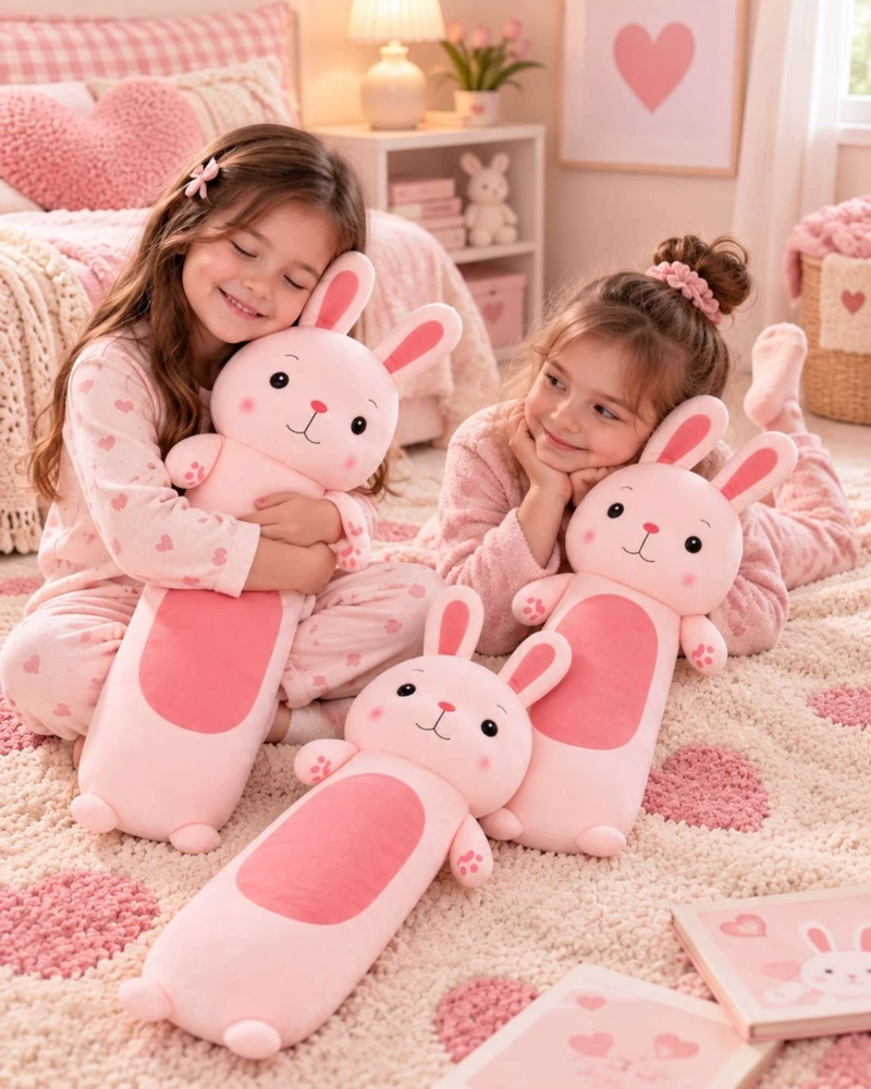 ALMOHADA COJIN LARGO CONEJO PELUCHE SUAVE 70 CM - 2