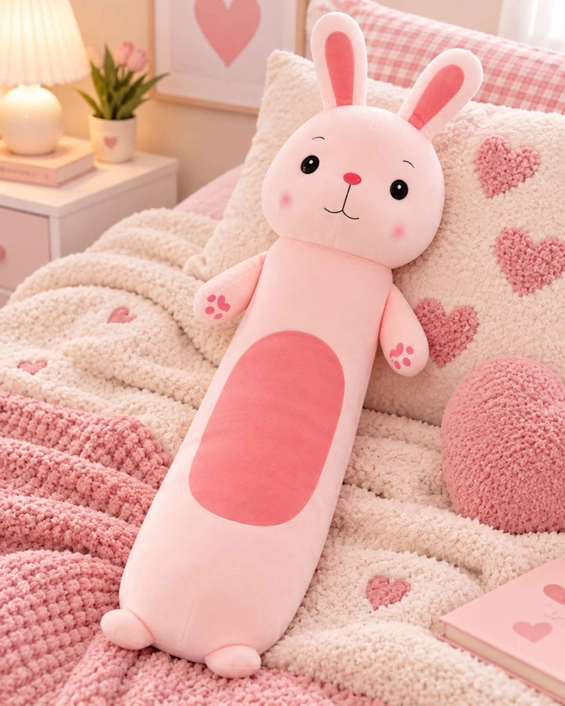 ALMOHADA COJIN LARGO CONEJO PELUCHE SUAVE 70 CM - 3