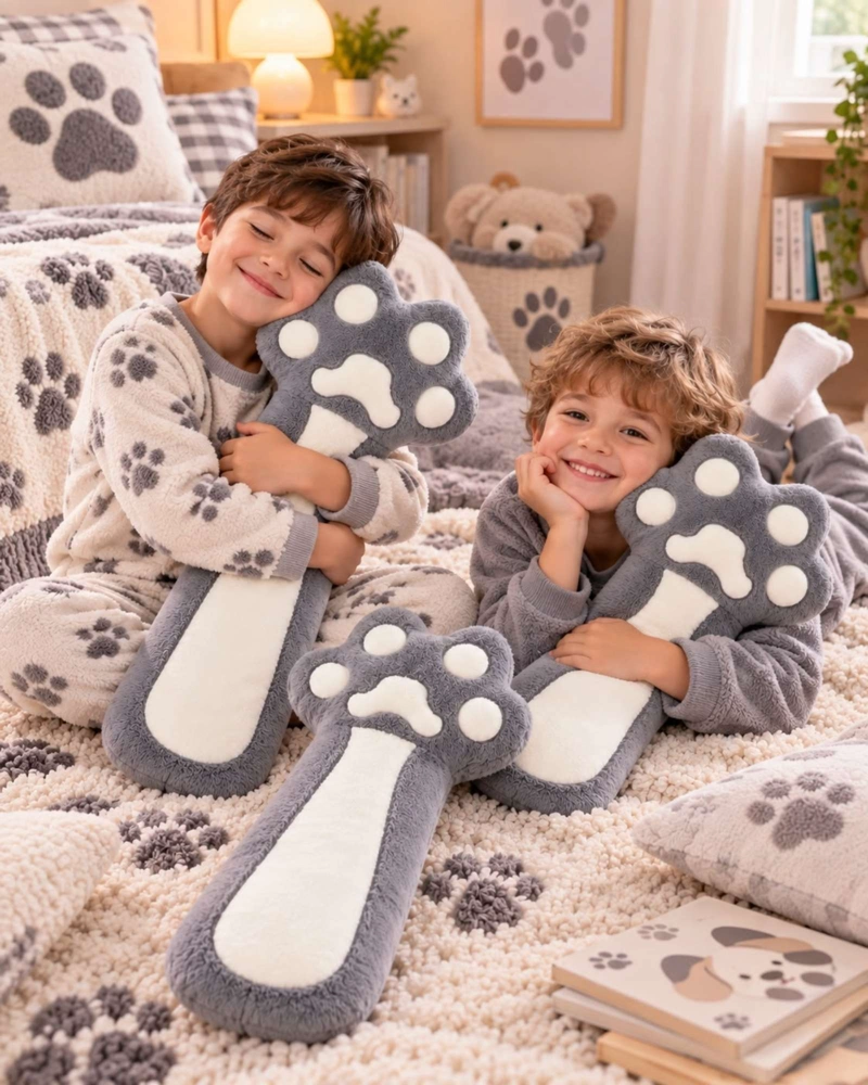 ALMOHADA COJIN LARGO HUELLA DE GATO PELUCHE SUAVE 70 CM - 2