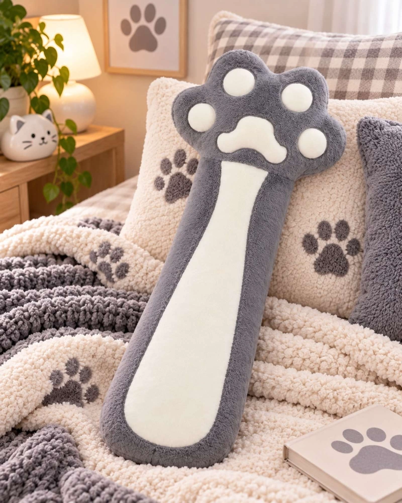 ALMOHADA COJIN LARGO HUELLA DE GATO PELUCHE SUAVE 70 CM - 3