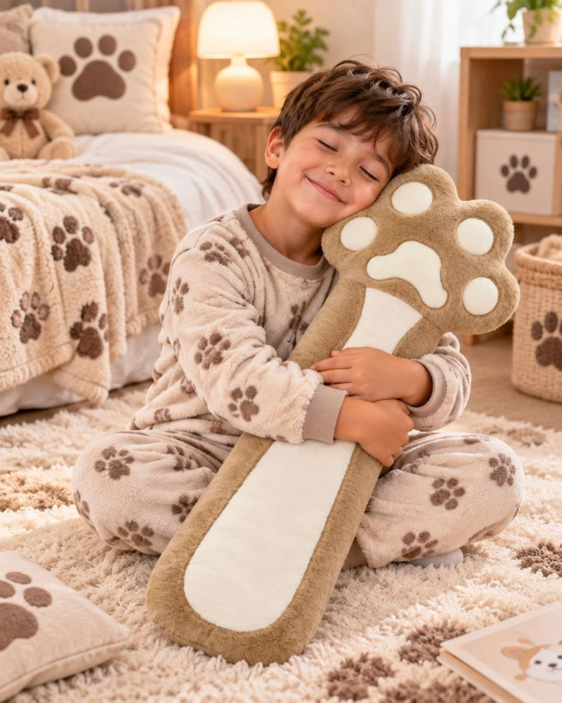 ALMOHADA COJIN LARGO HUELLA DE GATO PELUCHE SUAVE 70 CM - 1