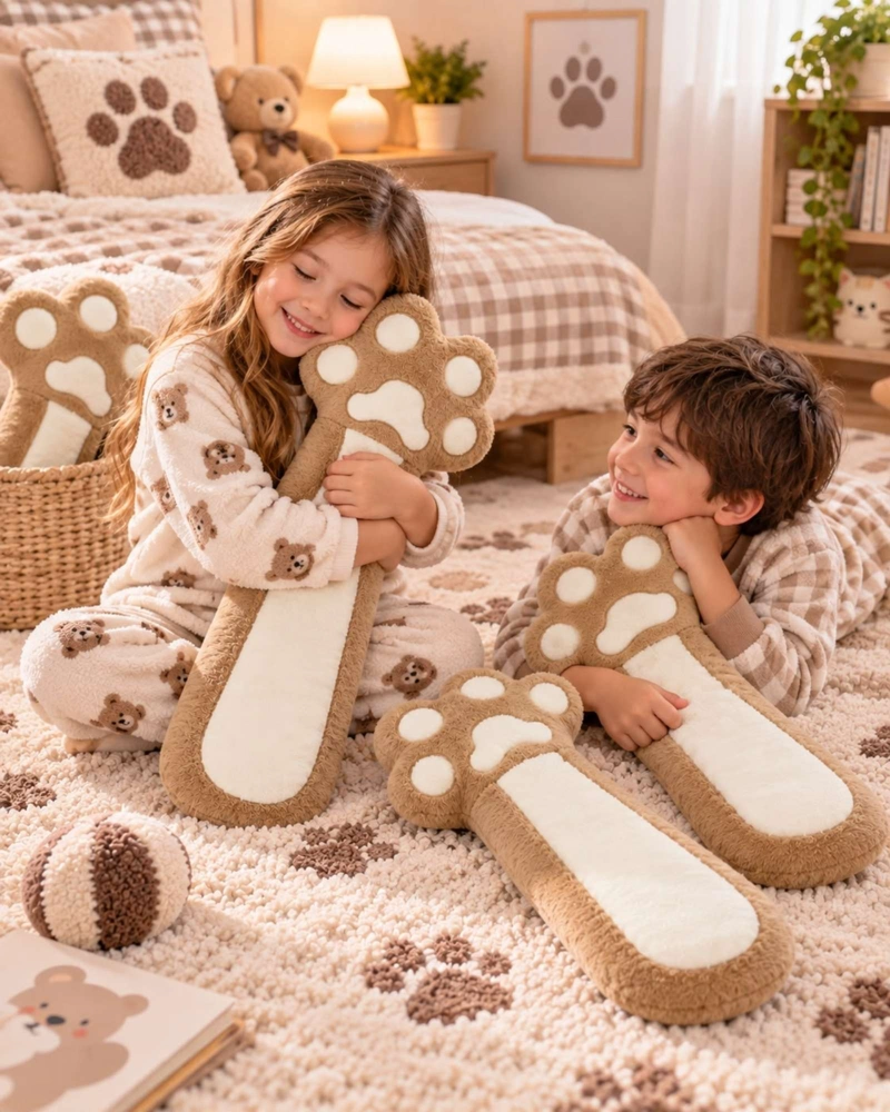 ALMOHADA COJIN LARGO HUELLA DE GATO PELUCHE SUAVE 70 CM - 2