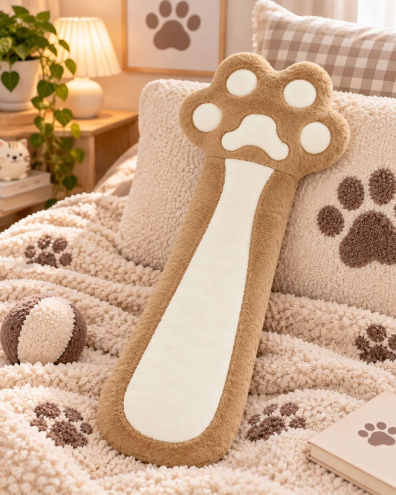 ALMOHADA COJIN LARGO HUELLA DE GATO PELUCHE SUAVE 70 CM - 3