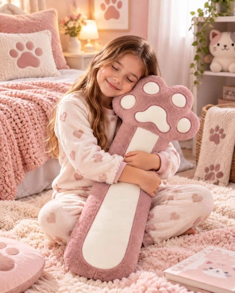 ALMOHADA COJIN LARGO HUELLA DE GATO PELUCHE SUAVE 70 CM - 1