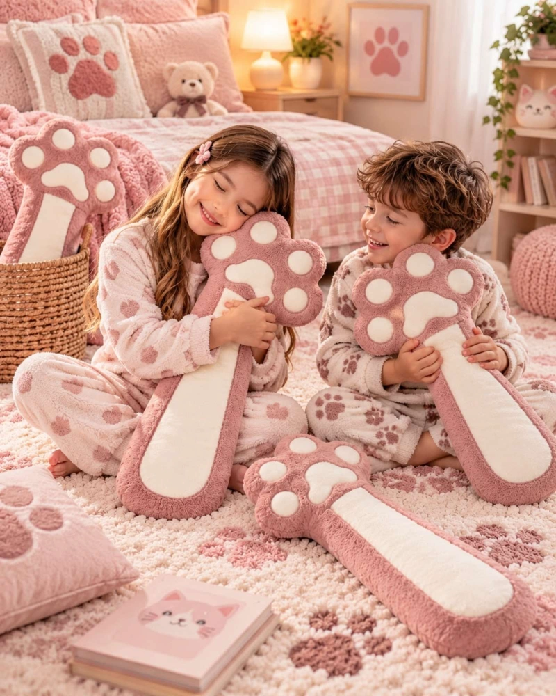 ALMOHADA COJIN LARGO HUELLA DE GATO PELUCHE SUAVE 70 CM - 2