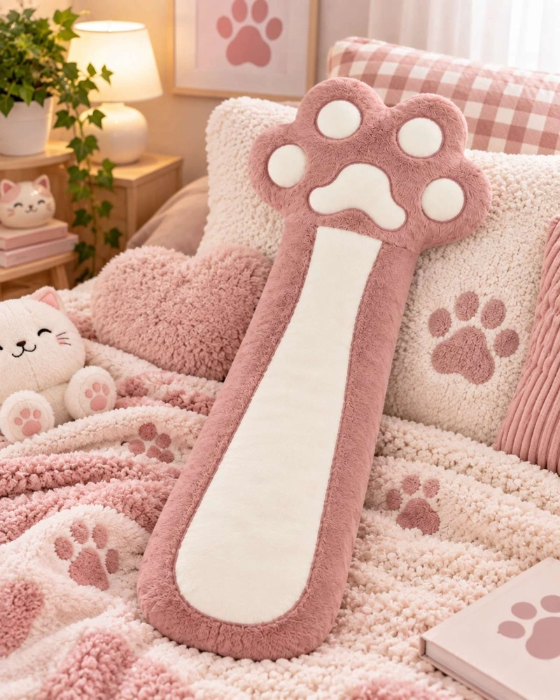 ALMOHADA COJIN LARGO HUELLA DE GATO PELUCHE SUAVE 70 CM - 3