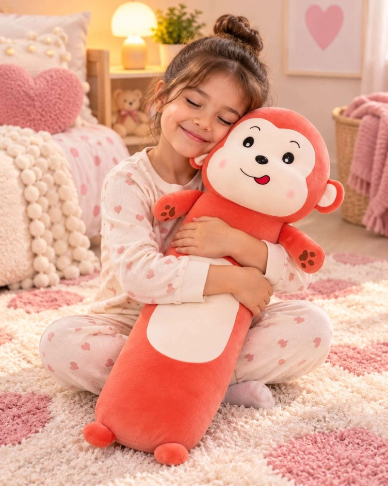 ALMOHADA COJIN LARGO MONO PELUCHE SUAVE 70 CM - 1