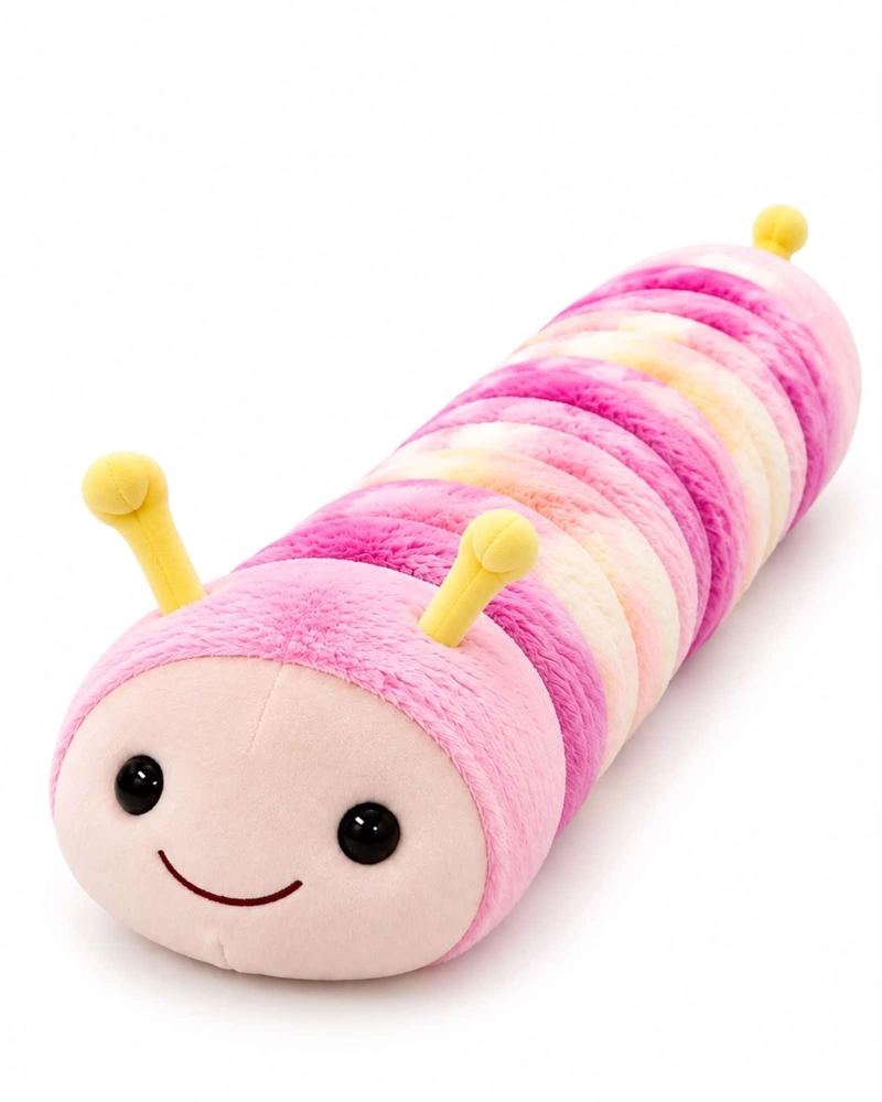 ALMOHADA COJIN LARGO ORUGA PELUCHE SUAVE INFANTIL ROSA - 4