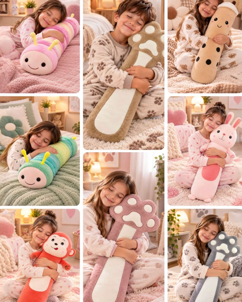 ALMOHADA COJIN LARGO ORUGA PELUCHE SUAVE INFANTIL ROSA - 6