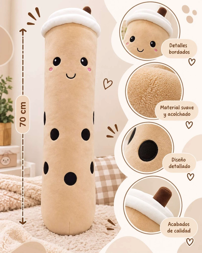 ALMOHADA COJIN LARGO TEA TE  DE BURBUJAS PELUCHE SUAVE 70 CM - 5