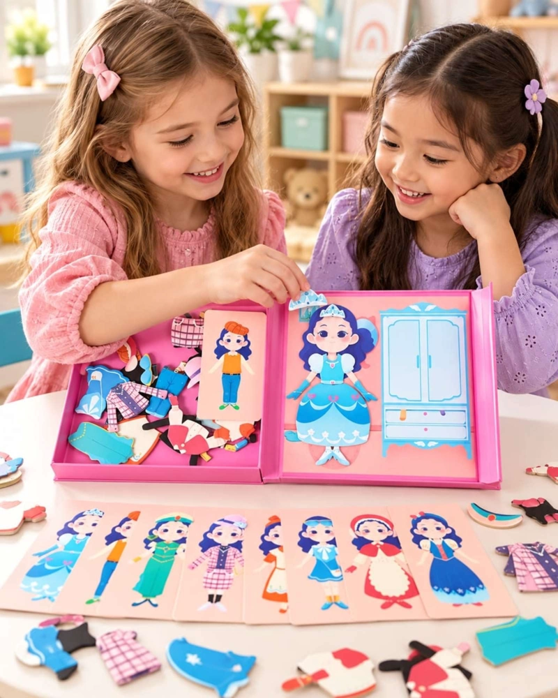 LIBRO DIDACTICO ROMPECABEZAS MAGNE TICO VESTIR MUÑECAS CAMBIA ROPA JUGUETE INTERACTIVO NIÑAS - 1