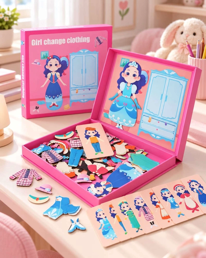 LIBRO DIDACTICO ROMPECABEZAS MAGNE TICO VESTIR MUÑECAS CAMBIA ROPA JUGUETE INTERACTIVO NIÑAS - 2
