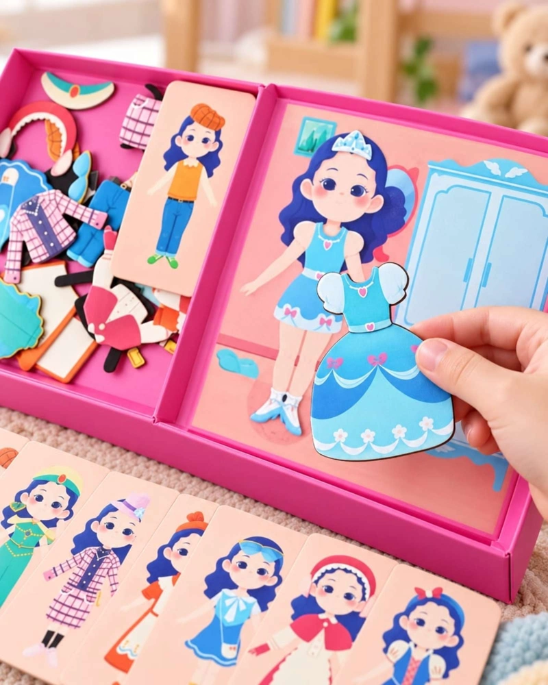 LIBRO DIDACTICO ROMPECABEZAS MAGNE TICO VESTIR MUÑECAS CAMBIA ROPA JUGUETE INTERACTIVO NIÑAS - 3