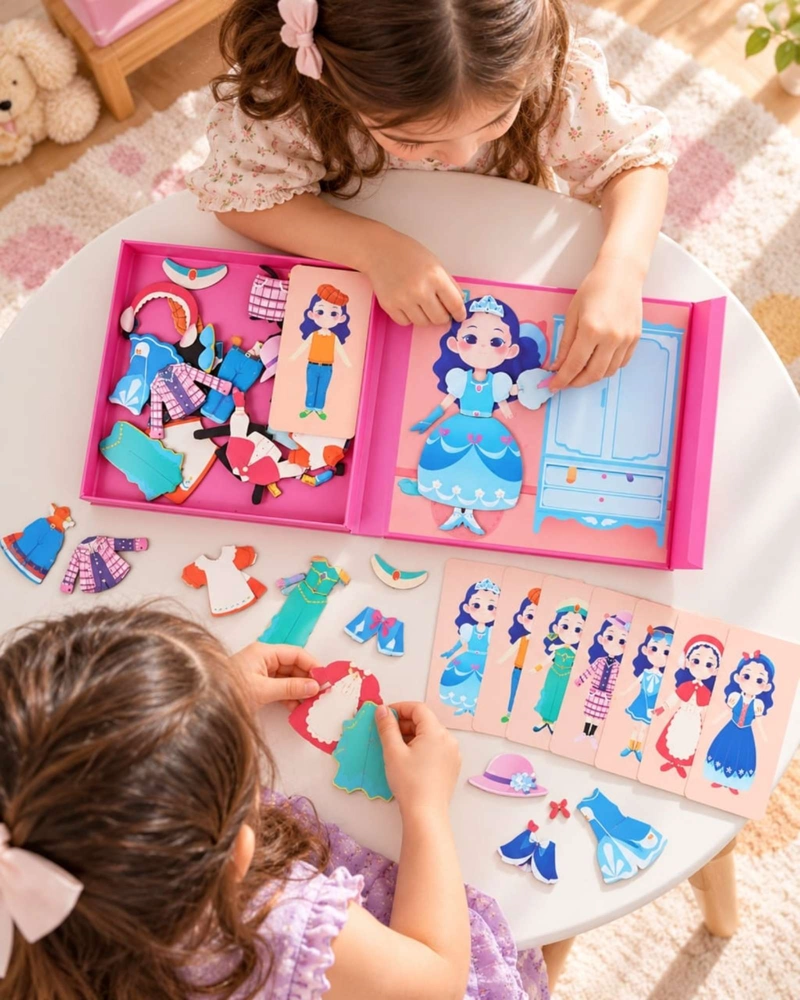 LIBRO DIDACTICO ROMPECABEZAS MAGNE TICO VESTIR MUÑECAS CAMBIA ROPA JUGUETE INTERACTIVO NIÑAS - 5