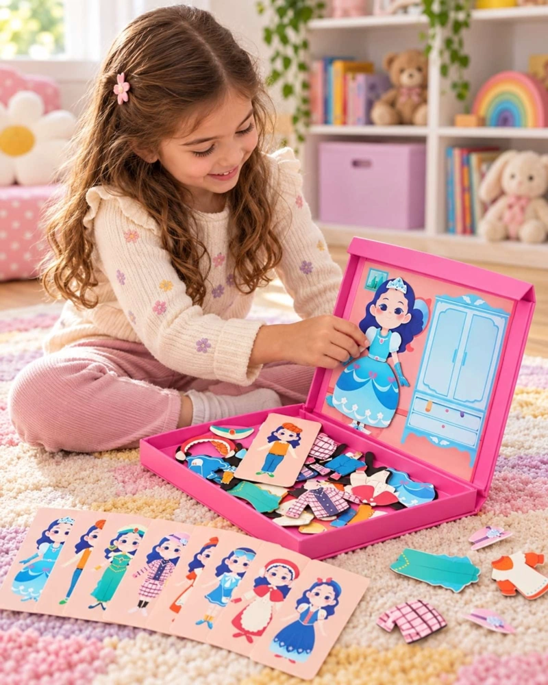 LIBRO DIDACTICO ROMPECABEZAS MAGNE TICO VESTIR MUÑECAS CAMBIA ROPA JUGUETE INTERACTIVO NIÑAS - 7