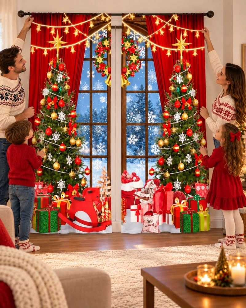 SET  DE 2  CORTINAS DE NAVIDAD DECORATIVA 140 X 230 CM. - 2