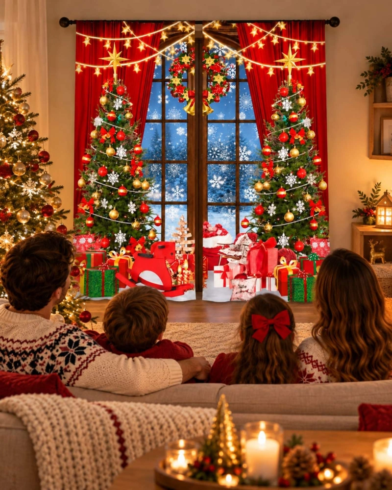 SET  DE 2  CORTINAS DE NAVIDAD DECORATIVA 140 X 230 CM. - 5