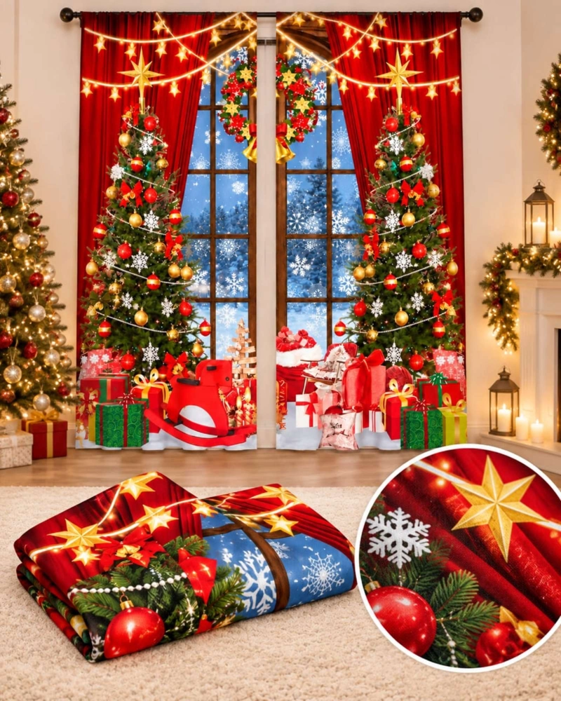 SET  DE 2  CORTINAS DE NAVIDAD DECORATIVA 140 X 230 CM. - 6