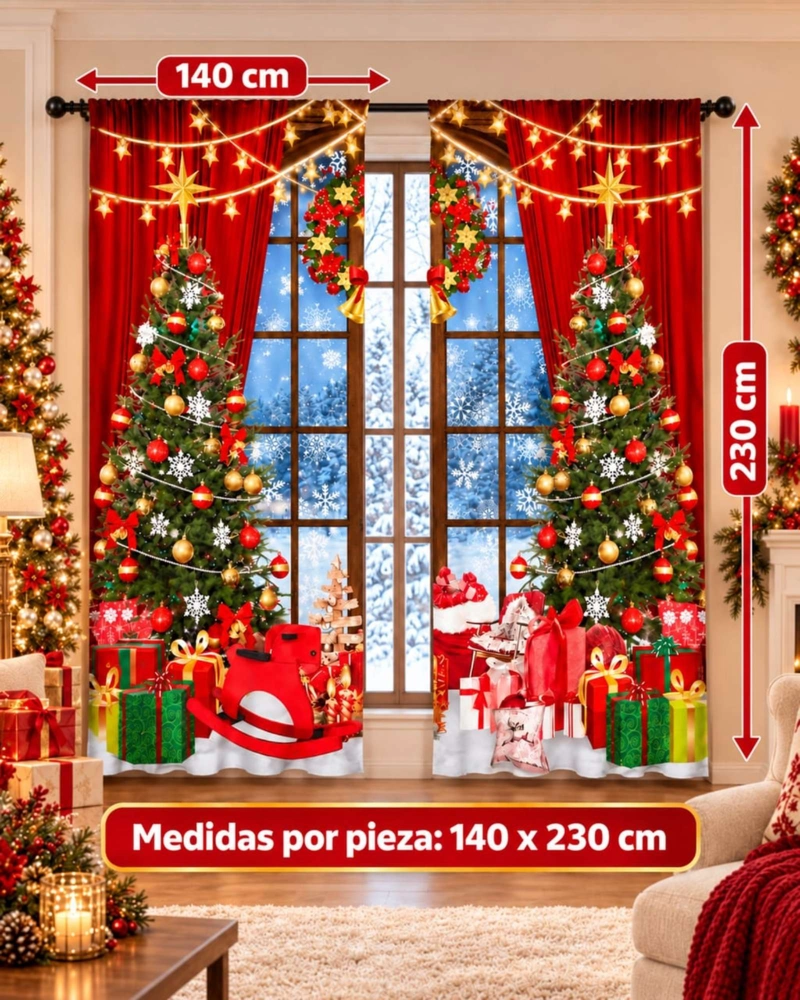 SET  DE 2  CORTINAS DE NAVIDAD DECORATIVA 140 X 230 CM. - 7
