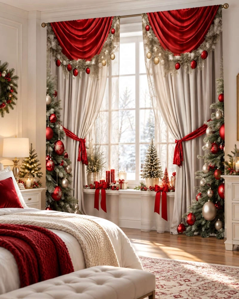 SET  DE 2  CORTINAS DE NAVIDAD DECORATIVA 140 X 230 CM. - 1